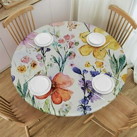 BCIIG Flowers Butterfly Round Table Cover Stain Resistant and Washable Indoor Outdoor Tablecloth Kitchen Dining Wedding Parties Outdoor Fitted 38 -42