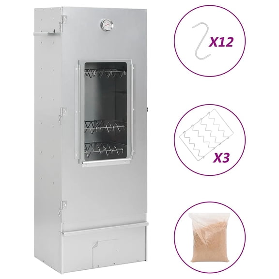 Xntwite Galvanized Steel Outdoor Smoker with Thermometer and Glass Window, 43.3 in Vertical BBQ Smoker for Backyard Meat, Fish, Sausage