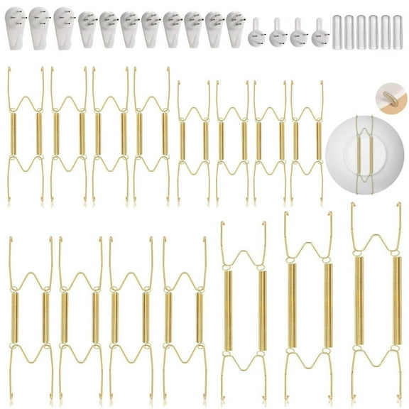 Square 15 pcs Plate Hangers for The Wall, 6/8/10/12/14/16 Inch Invisible Decorative Wall Plate Hangers, Stainless Steel Plate Wall Hangers for Display Various Sizes with Wall Hooks for Decorative