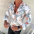 thumbnail image 2 of Yoodem Mens Shirts Men's T-shirts Men's Causal Long Sleeve Flower Printed Shirt Fit Slim Blouse Top Shirts for Men White 3XL, 2 of 7