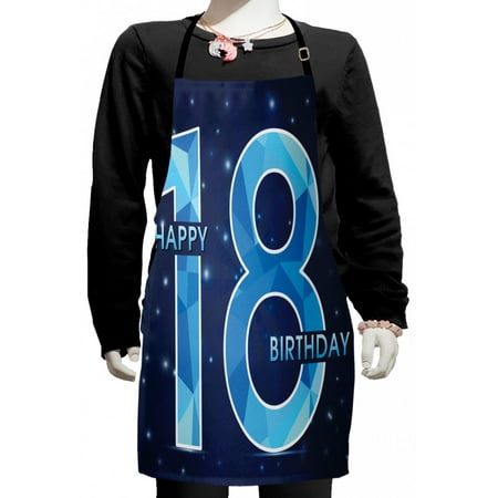 

18th Birthday Kids Apron 18 Years Birthday with Galaxy Star Themed Dots Image Art Print Boys Girls Apron Bib with Adjustable Ties for Cooking Baking Painting Dark Blue and Sky Blue by Ambesonne