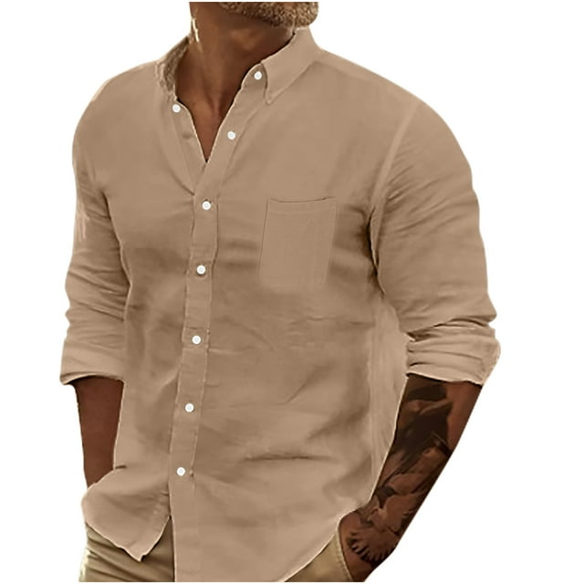 Besolor Men's Long Sleeve Button down Shirt Casual Loose Solid Color Work Business Beach Vacation Tops Tee