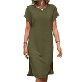 thumbnail image 3 of Vestido Midi de Verano para Mujer, Color Liso, con Abertura, Verde , Talla S, 3 of 9