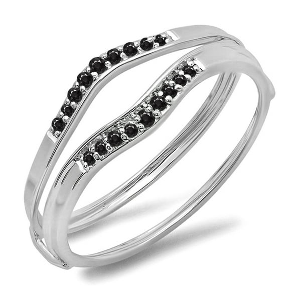 0.12 Carat (ctw) 14K White Gold Round Black Diamond Ladies Anniversary Enhancer Guard Wedding Band