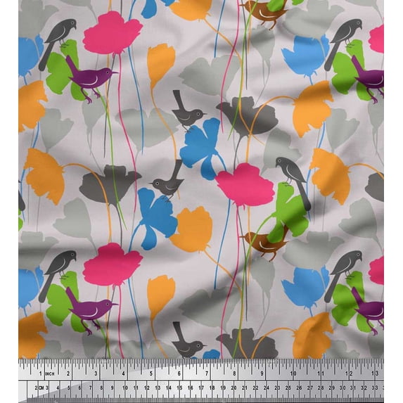 Soimoi Cotton Duck Fabric Bird & Floral Artistic Fabric Prints By Yard 56 Inch Wide