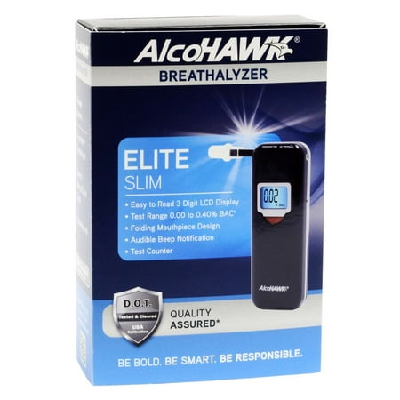 - AlcoHAWK Elite Slim Breathalyzer, Digital, Black