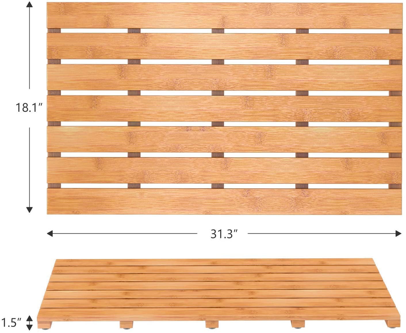 Bambloom Bamboo Shower Mat,Anti Slip Large Bathtub Mat,31x18in,Natural