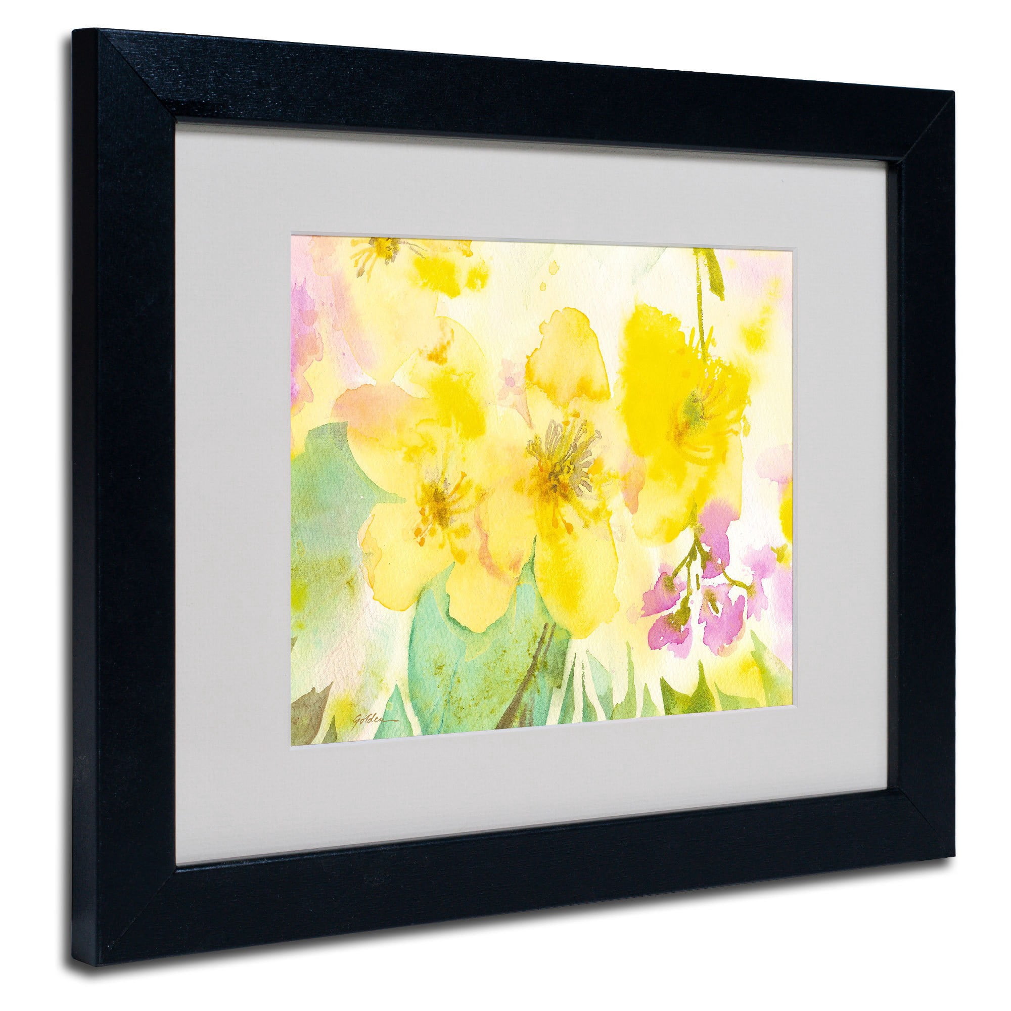 Trademark Sheila Golden "Yellow Trio" Art White Matte With Wood Frame 16" x 20" (SG5677-W1620MF)
