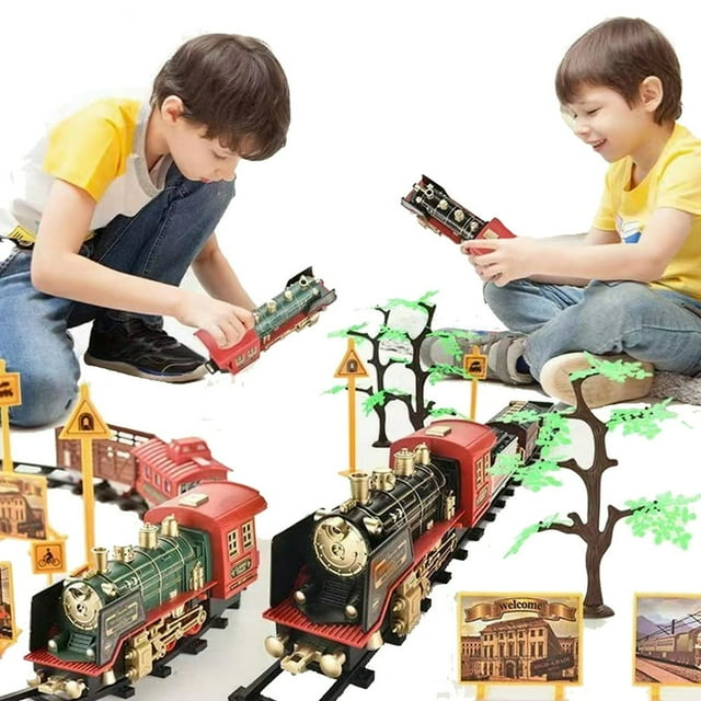 Kids Toddler Electric Rc Train Toys With Smoke Music Lighting Steam Baby Remote Controlled Rail Train Car Toys