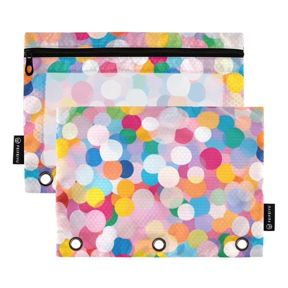 FORMRS 2 Pack Pencil Pouch for 3 Ring Binder with Clear Window Zipper Case, Purple Colorful Circles
