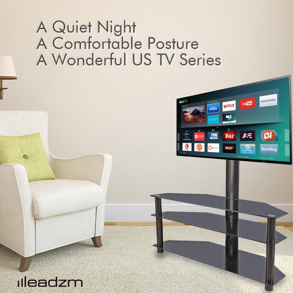Ubesgoo Floor Tv Stand With Mount For 32 65 Screens Swivel 30 Bracket 3 Tier Tempered Glass Shelves Walmart Com Walmart Com