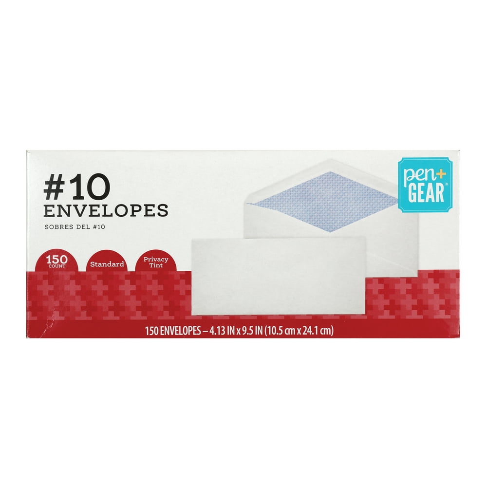 Pen+Gear 10 Envelopes, 20 lb. White, Privacy Tinted, VFlap, 41/8 in