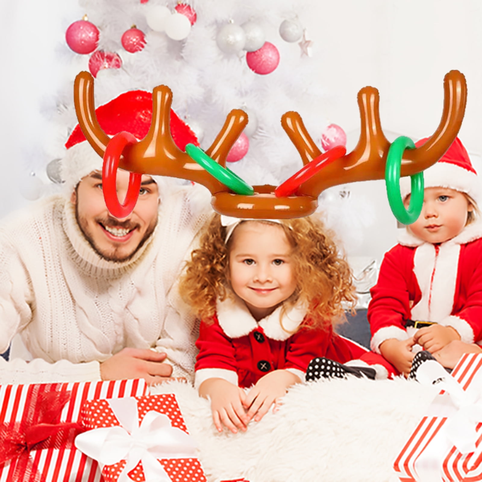 Inflatable Reindeer Antler Ring Toss Game,Antler Hat with Rings Christmas Party Games for Party Supplies Outdoor Indoor Ring Toss Game