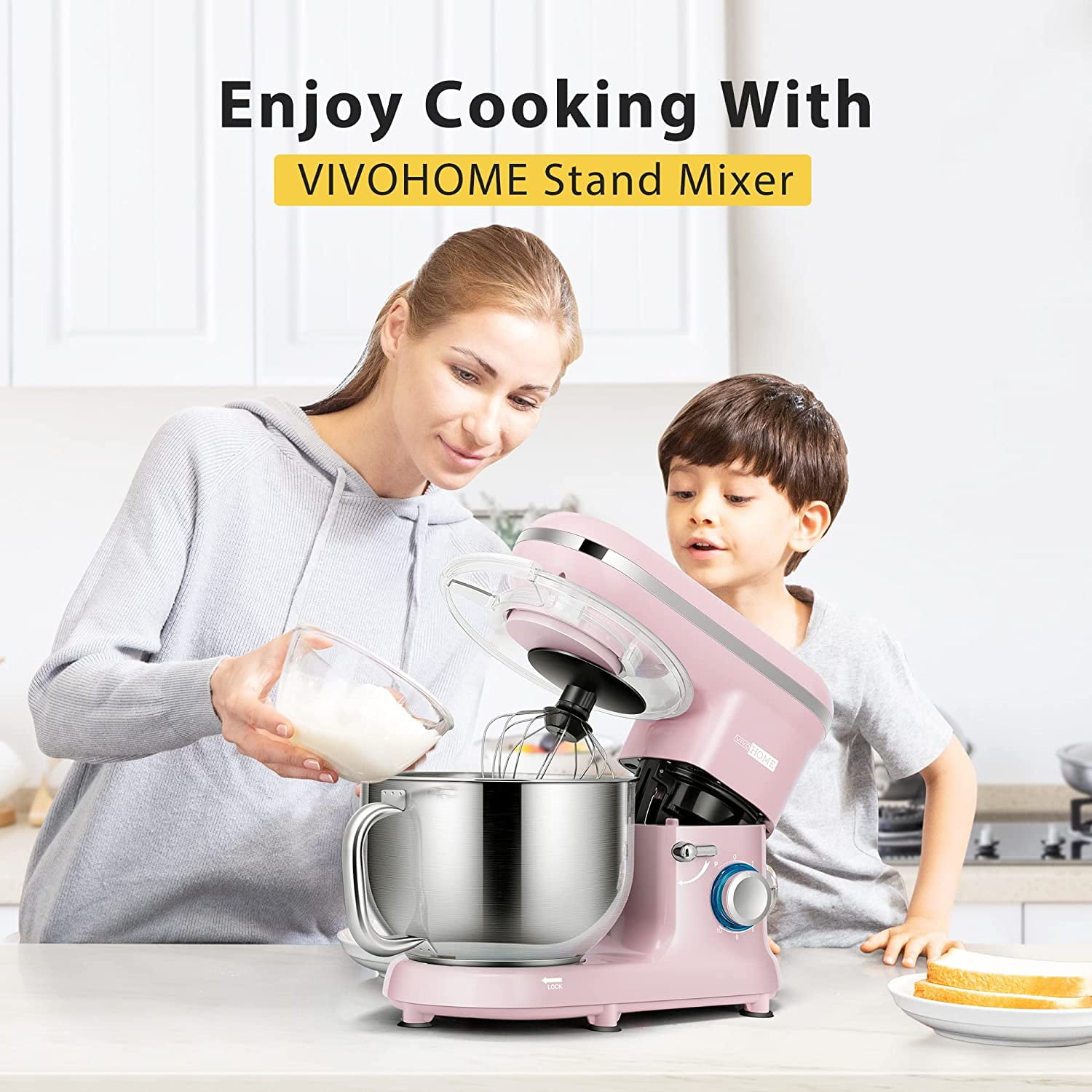 SPECSTAR Stand Mixer, 660W 10 Speed 6 Quart Tilt-Head Kitchen Electric Food Mixer with Beater, Dough Hook, Wire Whip and Egg Separator, Pink