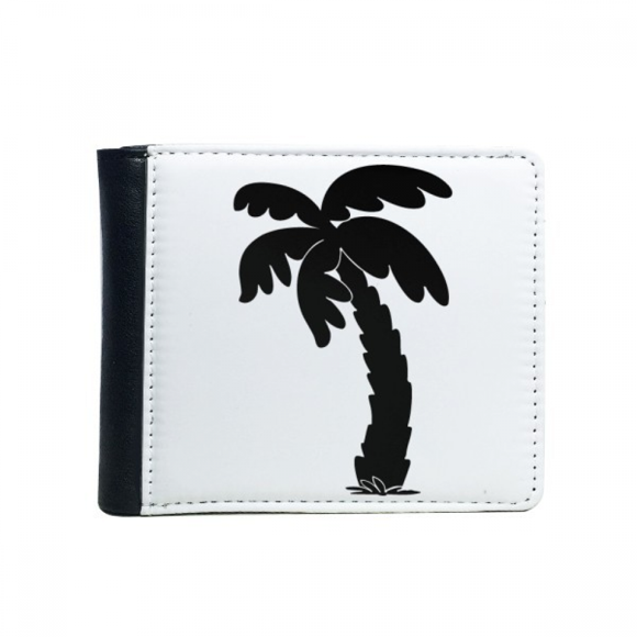 Coconut Tree Black Outline Flip Bifold Faux Leather Wallet Multi-Function Card Purse