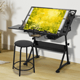 thumbnail image 4 of Qiushi Glass Drafting Desk with Adjustable Height and Chair, Black, 4 of 13