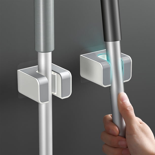 Organizadores y almacenamiento de armarios, gancho para trapeador de baño, sin perforaciones, para montaje en pared, resistente, con capacidad de carga, clip fijo, clip para ducha, clip para almacenam