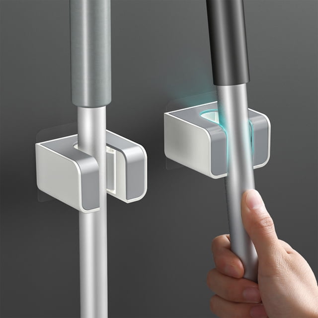 Soporte de Pared para Trapeador | Adhesivo Resistente Sin Perforaciones | Clip Resistente para Ducha y Cocina | Sujeta Escobas y Trapeadores | Abs Impermeable | Gris o Negro