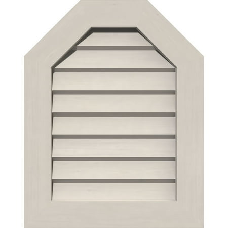 

16 W x 30 H Octagonal Top Gable Vent (21 W x 35 H Frame Size): Primed Non-Functional Smooth Pine Gable Vent w/ Decorative Face Frame