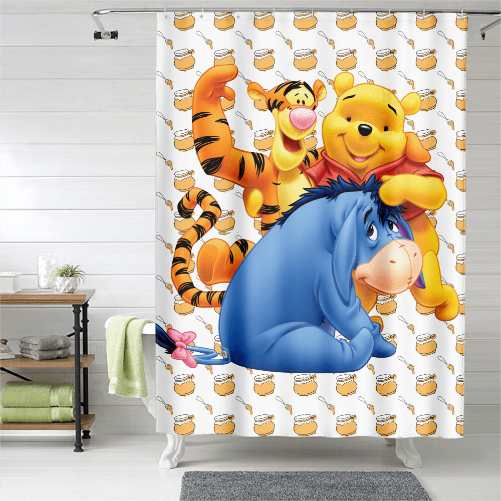 Winnie the Pooh Shower Curtain, Waterproof Fabric Curtains for Bathroom
