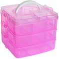 thumbnail image 1 of Caja organizadora apilable para manualidades Casewin, pequeña caja de almacenamiento de 3 capas con compartimentos ajustables para cuentas, manualidades, joyas y aparejos de pesca, color rosa, 1 of 7