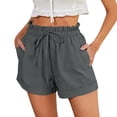 thumbnail image 2 of Womens Shorts JIANLAI Casual Cotton Linen Shorts Elastic Drawstring Summer Beach Vacation Shorts Pockets (S-5XL) Gray, 2 of 4