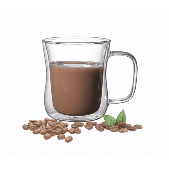 Double Walled Glass Coffee Mugs with Handles, 10 oz Clear Borosilicate Glass Slim Body Coffee Cup for Cappuccino, Tea, Latte,Milk,Wine, Hot and Cold Drinks