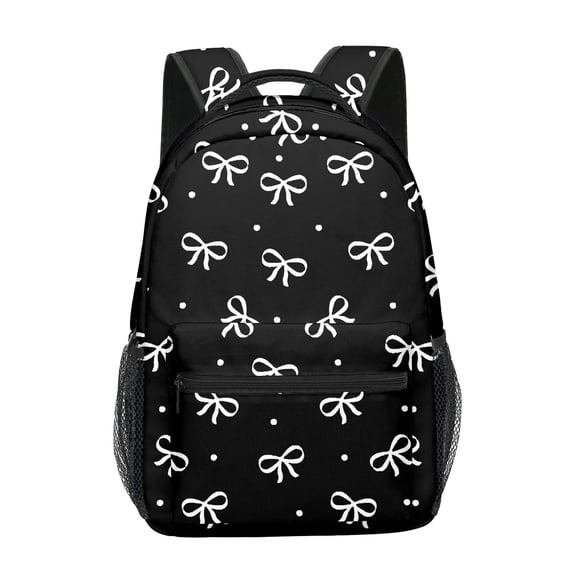 School Backpack for Teens Bowknot Mesh Pocket Backpack Large Capacity Front Zipper Casual Travel Daypack