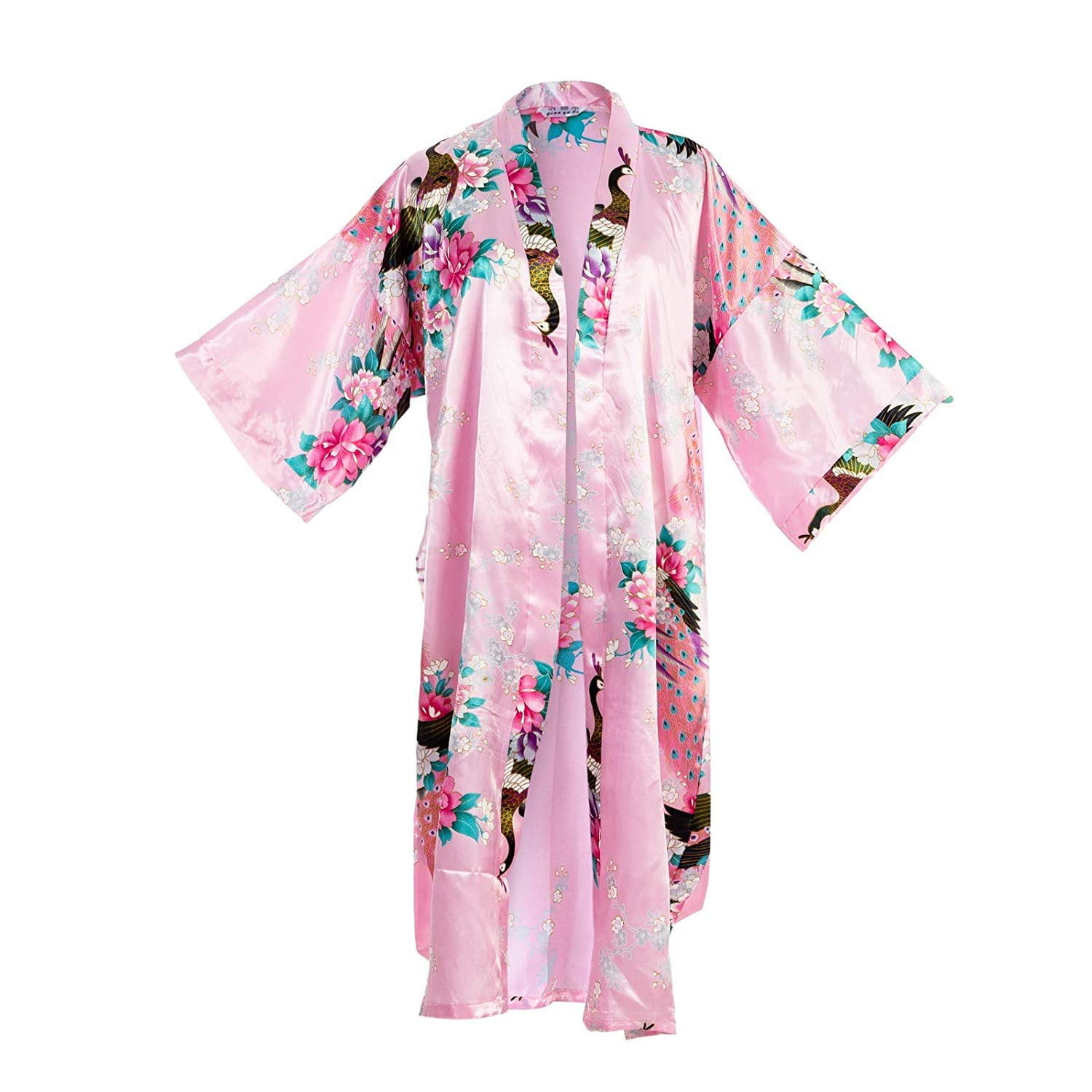 Dressing Gown... Nightgown Asian Home Flower Peacock Satin Silk Kimono Dress