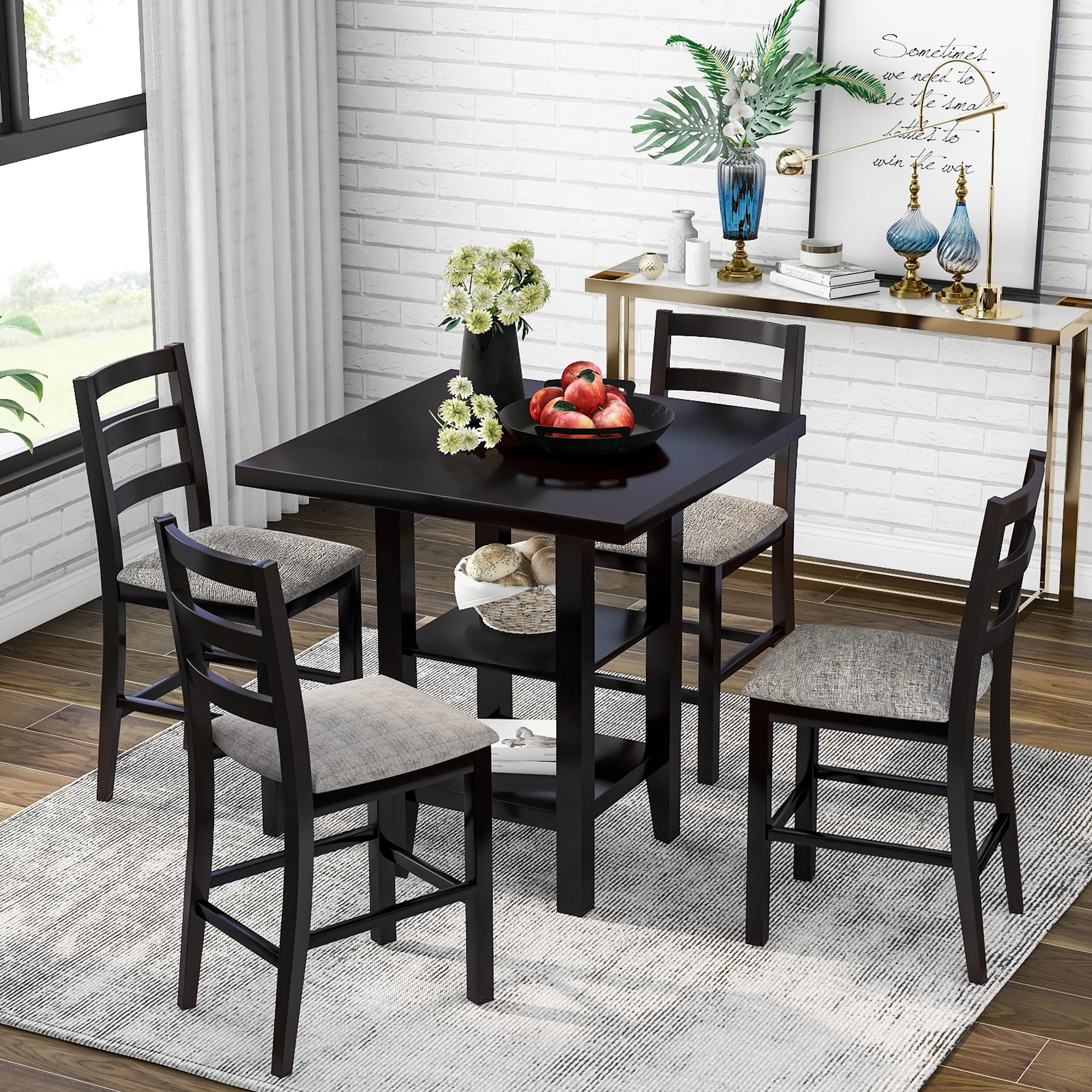 Details about   5 Piece Dining Set Wooden with 4 Padded Dining Chairs Kitchen for Small Spaces 