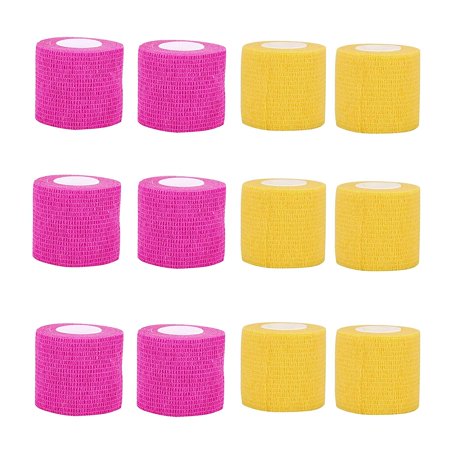 Tattoo Grip Cover Wrap,12PCS Disposable Cohesive Tattoo Grip Cover Elastic Bandage Handle Grip Tube for Tattoo Machine Tattoo Grip Accessories(Phosphor Pink+Yellow)