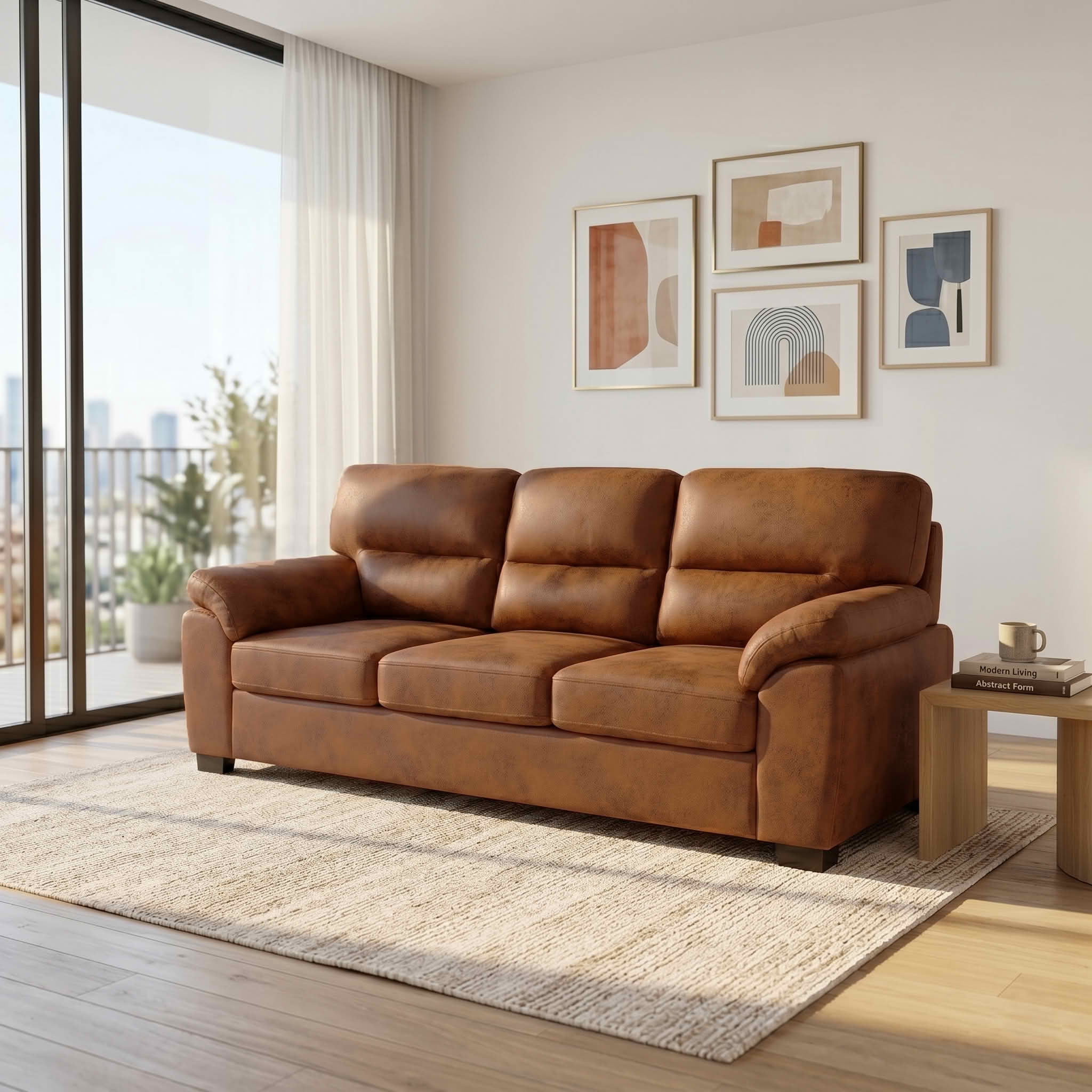 MAYEERTY 81 Inch Modern 3‑Seater Upholstered Sofa, Comfy Couch with Padded Armrests, Black Legs for Living Room
