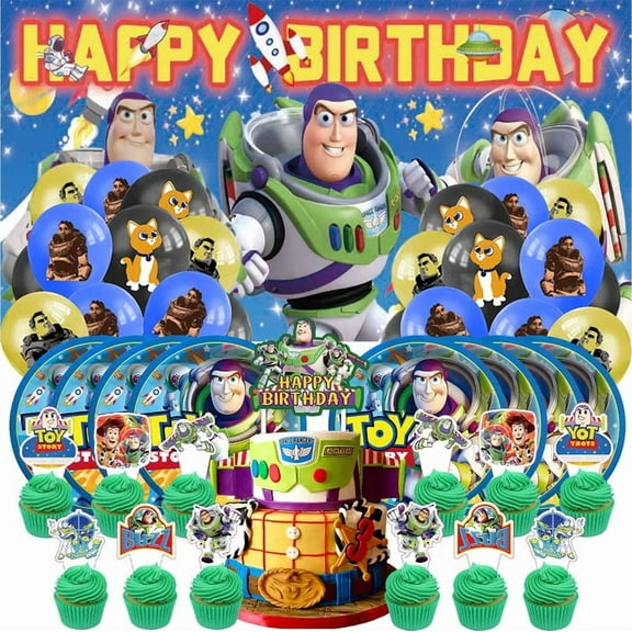 Buzz Lightyear Party Supplies Set Balloons Decorations Birthday Plates Cake Topper Decor Banner Backdrop