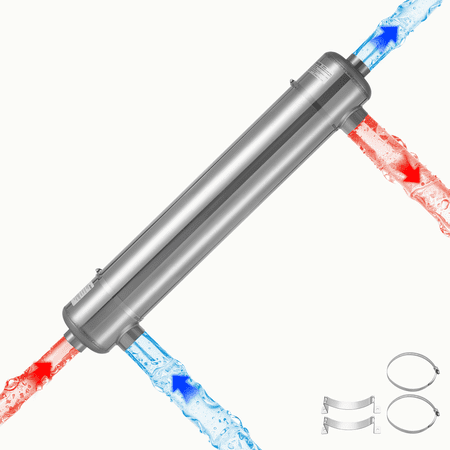 VEVOR Pool Heat Exchanger, 360K BTU Swimming Pool Heater Exchanger, 316L Stainless Steel Construction, High Efficiency Water to Water Transfer Heating System for Spa, Hot Tub, Indoor/Outdoor, Silver