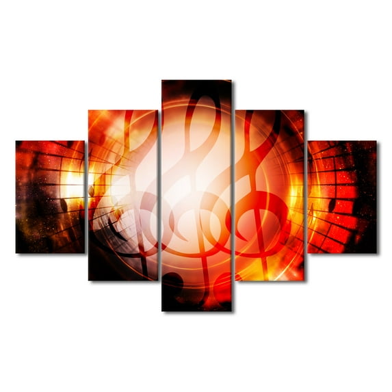 TISHIRON 5PCS Framed Canvas Wall Art Set,60"x40" Black and Red Music Notes and Clef Canvas Art Decor