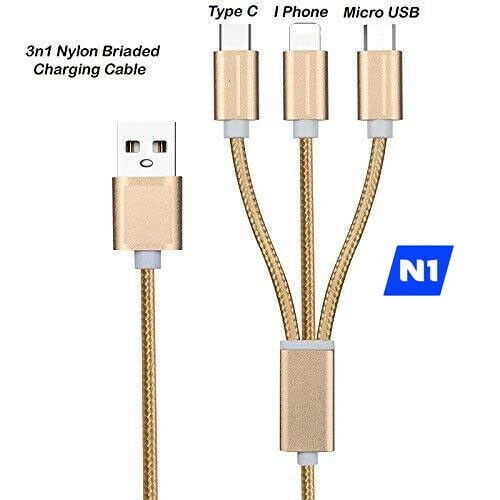 Universal Fast Charging USB Cable 3 in Multi Function for Apple iPhone Type C and Micro - New - Walmart.com