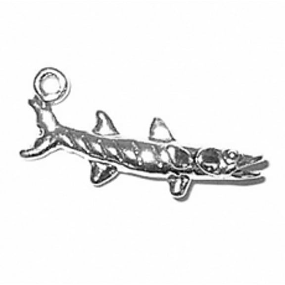 Sterling Silver 16" .8mm Box Chain 3D Swimming Barracuda Pendant Necklace
