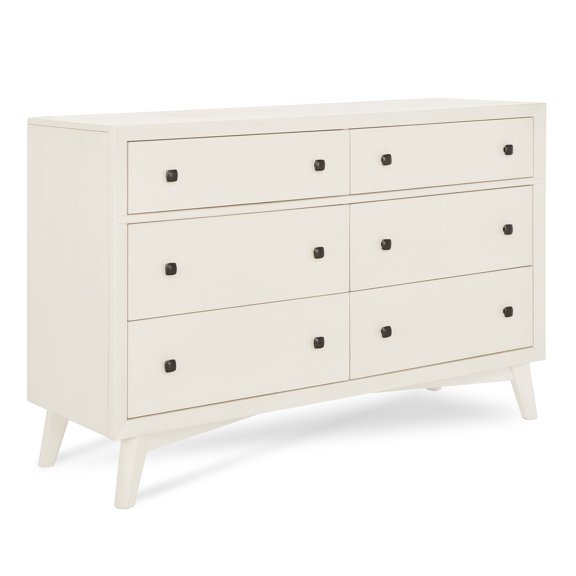 Evolur Loft Antilia Mid Century Double Dresser, Vanilla Bean, 6 Spacious Drawers