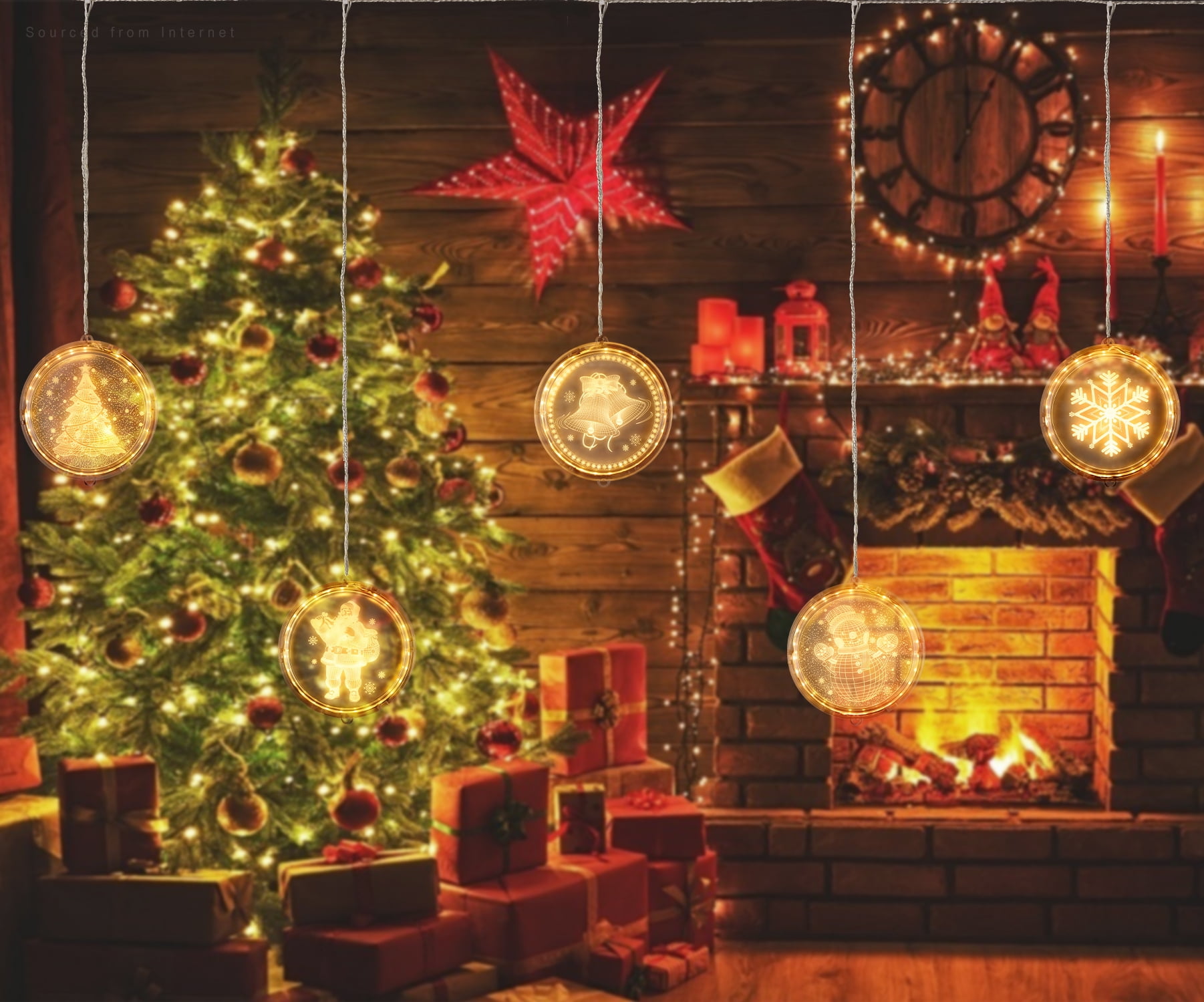 5 LED Christmas Decoration String Lights, 3D Christmas Ornaments, 4.9ft USB Powered Soft White Fairy Light