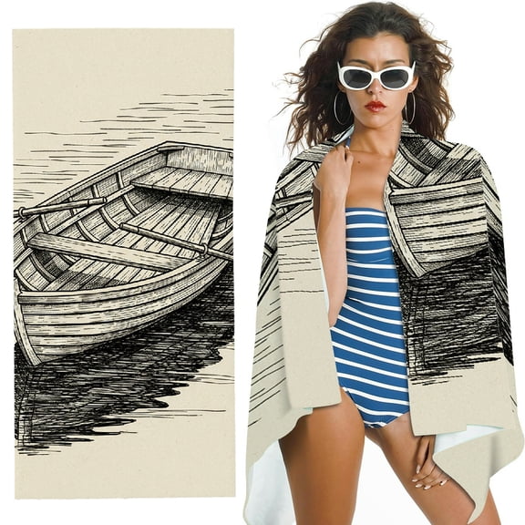 RKSupls Vintage Rowboat Sketch Oversized Microfiber Beach Towel -  Ultra-Soft Microfiber, Suitable for Bathroom, beach, Soft Super Absorbent- 30x60 in