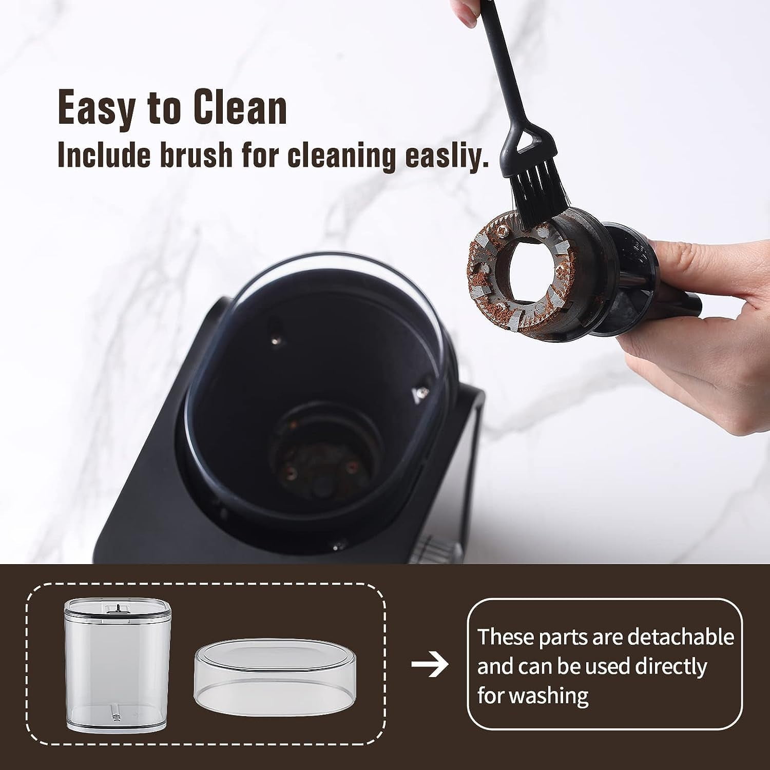 Ollygrin Flat Burr Coffee Grinder Electric, Coffee Bean Grinder With 14 Grinding Settings,Up to 12 Cups