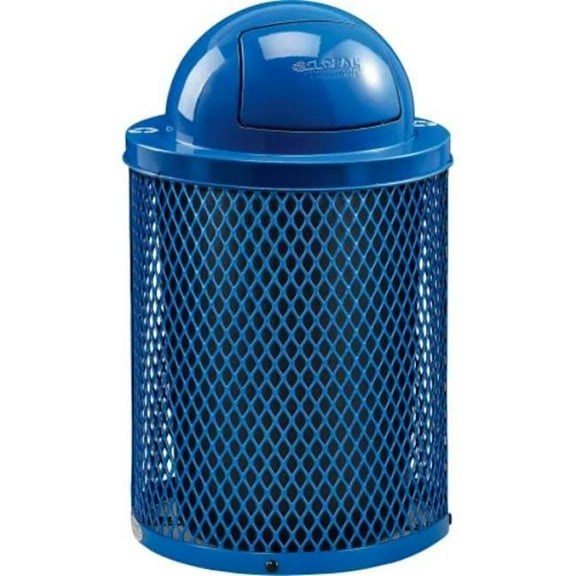 Global Industrial B3178690 Outdoor Diamond Steel Recycling Trash Can - Dome Lid - 36 gal - Blue