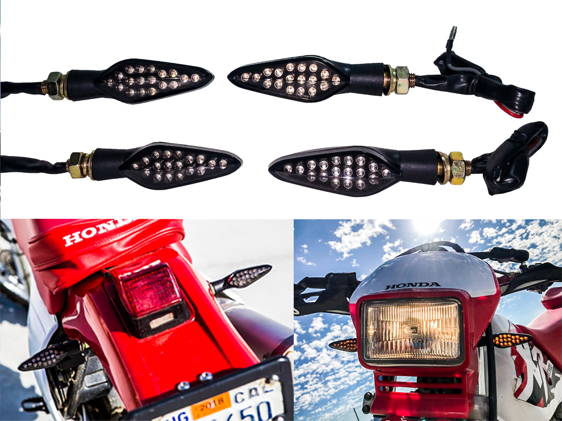 2 Pair Motorcycle Front & Rear OZ-USA Turn Signal Amber LED Light Dual Intensity Smoke Lens 12 Volts Universal Blinker 
