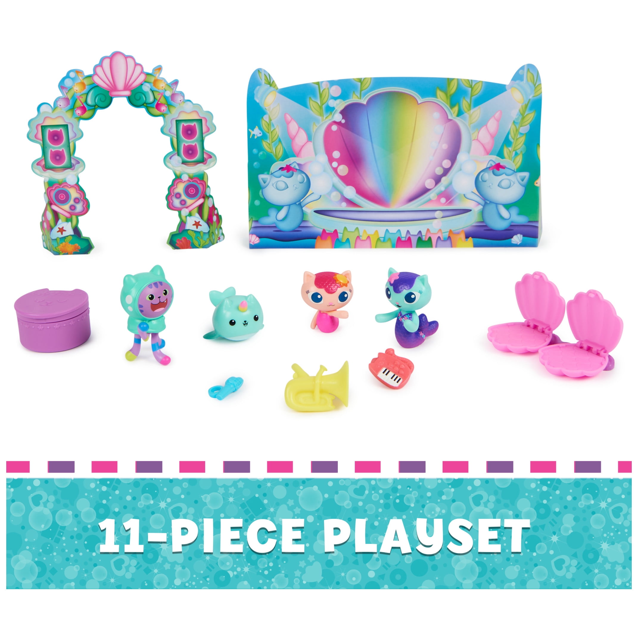 Gabby’s Dollhouse, Mermaid-lantis Figure Set with 4 Toy Figures and Dollhouse Furniture