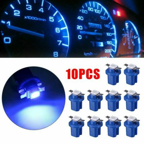 10pcs T5 B8.5D Interior Light Bulbs Car Dashboard Instrument Blue LED Instrument Lights -