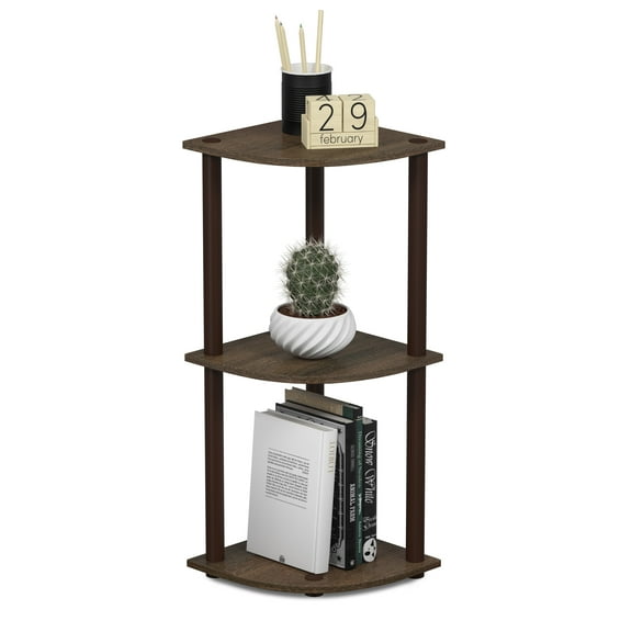 Furinno Turn-N-Tube 11.6"W x 11.6"D x 29.6"H 3-Shelf Decorative Shelves, Walnut and Brown