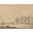 thumbnail image 3 of Jan van Goyen 24x19 Black Modern Framed Museum Art Print Titled - Return of Fishing on the Edge of the Shore, the Bell Tower of a Church in the Background (1638), 3 of 5