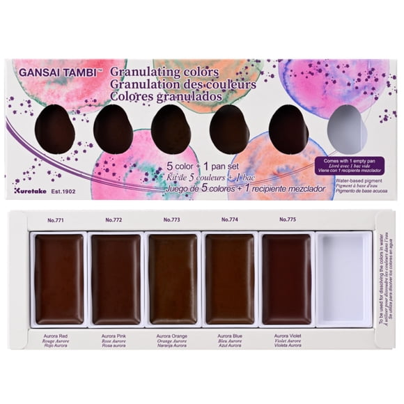 Kuretake GANSAI TAMBI GRANULATING COLOR 5 Colors set, Watercolor Paint Set, Professional-Quality for Artists and Crafters, AP-Certified, for Adult, M