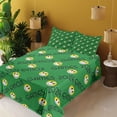 thumbnail image 2 of Ambesonne Emoji Fitted & Top Sheet Set with Shams, Funny Smiling Round Faces, Green and Yellow, 2 of 5