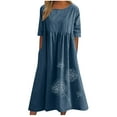 thumbnail image 2 of Gspmoly Robes Décontractées pour Femmes, Robe Décontractée à Manches Courtes en Coton et Lin à Col Rond Imprimé pour le Printemps et l'Été pour Femmes, Robes de Cocktail pour Femmes Offres Hebdomadaires, 2 of 6